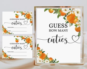 Orange Citrus Guess How Many Cuties Game: Editable Baby Shower Sign Bab180