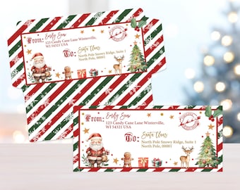 Sobre imprimible para carta a Papá Noel: Papelería navideña editable (descarga digital)