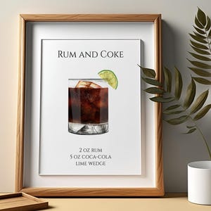 Rum und Cola Cocktail Kunstdruck, Geschenk für Ihn, druckbares Cocktail Poster