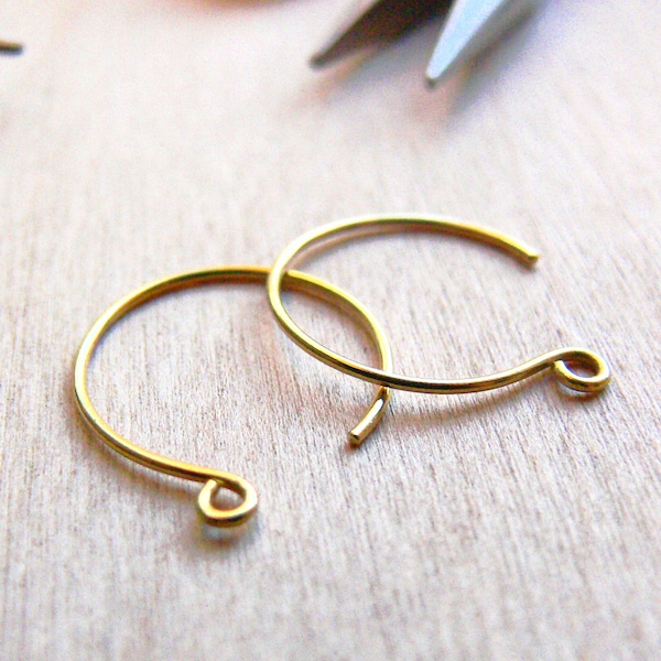 Brass Round Ear Wires - Comfortable Artisan Earring Findings for DIY Jewellery Making - Choose 1, 5 or 10 Pairs in Small, Medium or Large