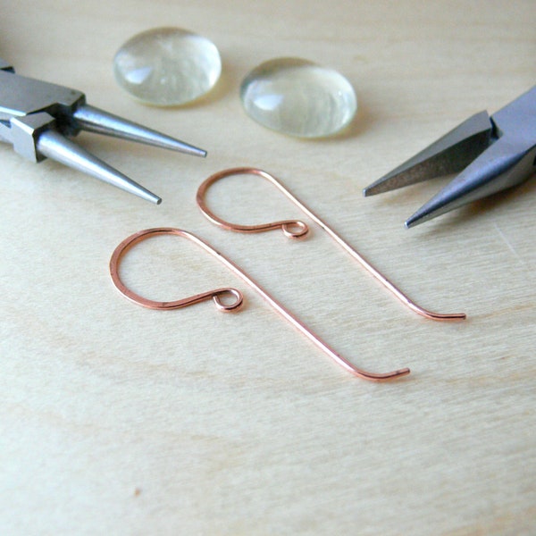 Copper Earring Findings - Handmade Bare Copper Long French Hooks Ear Wires for Jewellery Making and Wire Wrapping - Choose 1, 5 or 10 Pairs