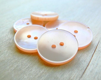 Set of 6 Large Peach Buttons - 2 Hole Big Round Curved Pearlescent Resin Vintage Buttons Knitting Sewing Wire Jewellery Crafts, 22mm dia