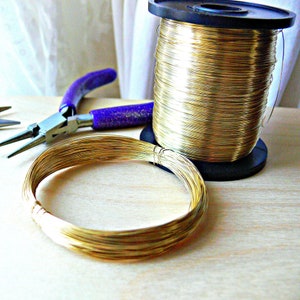 Brass Wire, 0.315mm 28 AWG round, bare brass wire for wire wrapping, 24 metres