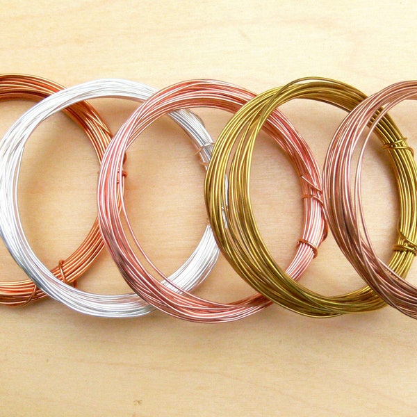 16 AWG (1.25mm) 3 Metres of Round Wire for Wire Wrap Jewellery Making - Bare Copper, Non-Tarnish Copper, Silver Plated Copper, Bronze, Brass