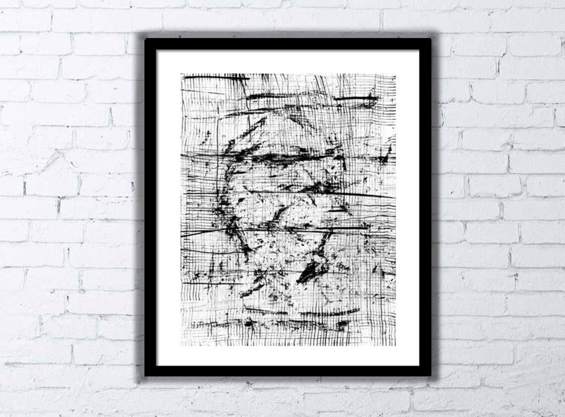 Contemporary abstract painting Portrait print black and white | Etsy