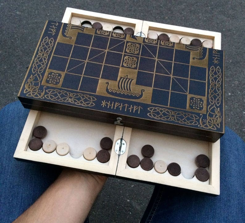 2in1 Tafl 9x9 and Backgammon folding board Vikings Chess Historical game Hnefatafl Viking Board Game Tablut