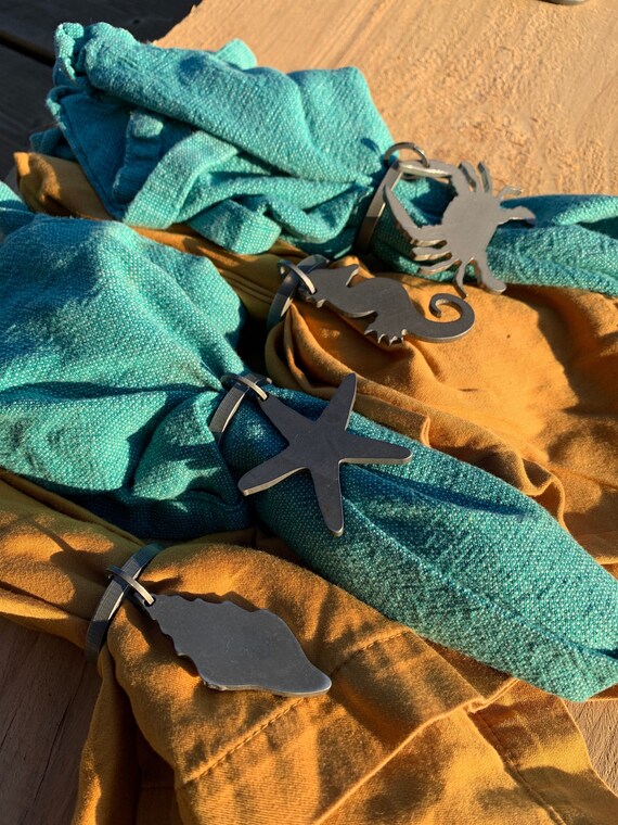 Coastal Napkin Rings Crab Starfish Seahorse Conch | Etsy