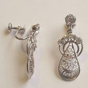 Rhinestone Filigree Vintage Dangle Earrings for: wedding bride bridesmaid Mothers Day Quinceñera Anniversary birthday christening baptism