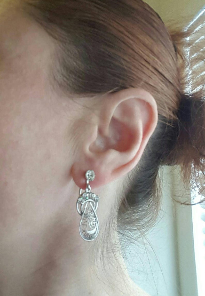 Rhinestone Screw Back Vintage Dangle Earrings wedding earrings bride bridesmaid Wedding Mothers Day Quince\u00f1era Anniversary #etsyvintagelover