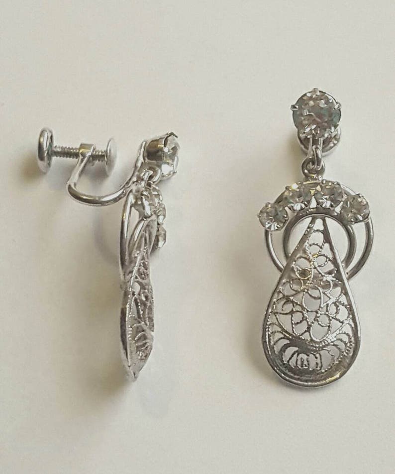 Rhinestone Screw Back Vintage Dangle Earrings wedding earrings bride bridesmaid Wedding Mothers Day Quince\u00f1era Anniversary #etsyvintagelover