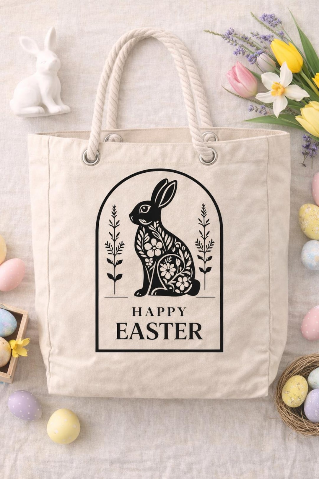 Easter Bunny SVG PNG | Floral Rabbit Cut File | Happy Easter Sign ...