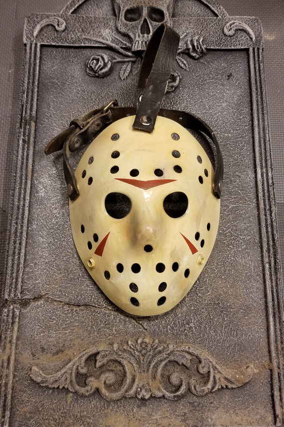 Jason Mask Display Case/Frame with Hand Painted and Distressed Mask INCLUDED