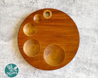 Unique Wooden Serving Tray No1. - Mother’s Day Gift, Circular Tray, Cheese Board with Bowls, Charcuterie Board with Bowls