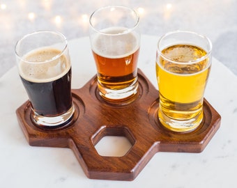 Wooden Beer Flight holder, Unique Beer Flight Tray, Hexagon Serving Tray, Hexagon Snack Serving Tray, Wine Flight, Mead Flight