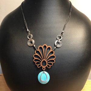 Boho Turquoise and Wood Necklace