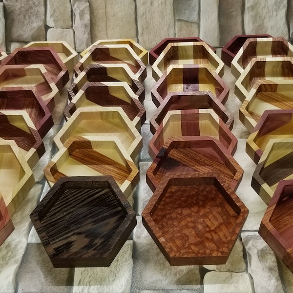 SMALL Size - Hexagon Board Game Component Trays - Available in several species of hardwood