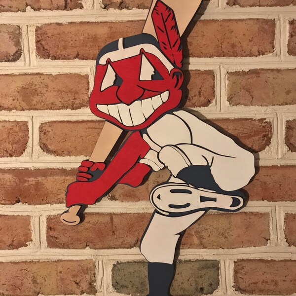 Wahoo hitting Cleveland Indians man cave sports bar office sign