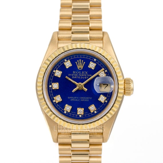 Rolex Lady Datejust 18k Gold Blau Diamant Zifferblatt Etsy