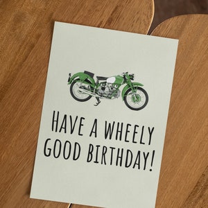 Druckbare Motorrad Geburtstagskarte - Biker Geburtstagskarte - Autofahrer - Wheely Good Geburtstag - Vintage Motorrad - Instant Download