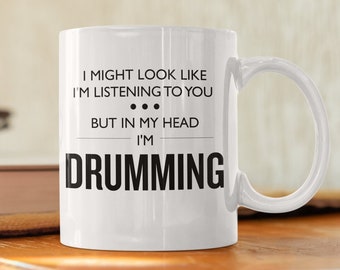 Funny Drumming Mug - Drummer Gift - Drumming Gift - Drummer Birthday Present - Drum Mug - In My Head I'm Drumming - Birthday Gift