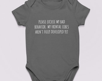 Camiseta engraçada de psicologia para bebê - Macacão de psicólogo para bebê - Desculpe meu mau comportamento - Ideia de presente para chá de bebê - Vários tamanhos e cores