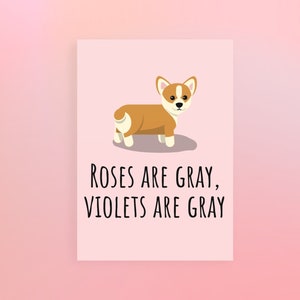 Biglietto stampabile Corgi - Biglietto veterinario - Biglietto d'auguri per cani divertenti - Biglietto divertente San Valentino - Anniversario - Download digitale - Le rose sono grigie
