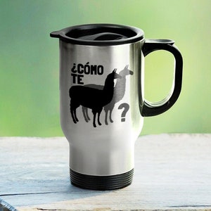 Funny Spanish Mug Llama Lover Gift Spanish Teacher Present Como Te Llamas Taza de viaje imagen 1