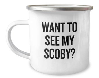 Funny Kombucha Camping Mug - Kombucha Lover Gift - Kombucha Brewer Present - Want To See My Scoby - Enamel Camper Mug