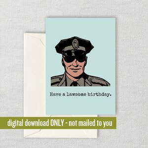Cartão de aniversário da polícia - Cartão para imprimir do policial - Cartão de aniversário do policial - Tenha um aniversário legal - Download digital - Cartão de última hora