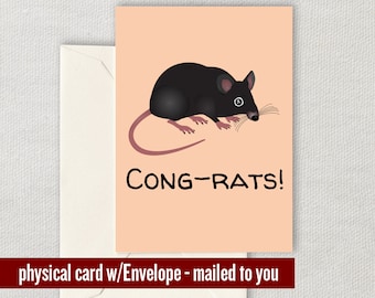 Funny Rat Greeting Card - Rat Birthday Card - Gift For Rat Lovers - Rat Owner - Cong-Rats