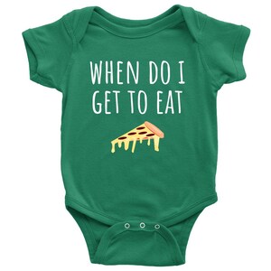 Body para bebé - Camiseta de pizza - Regalo para bebé - ¿Cuándo puedo comer pizza? - Regalo para primer cumpleaños o baby shower - Varios tamaños y colores