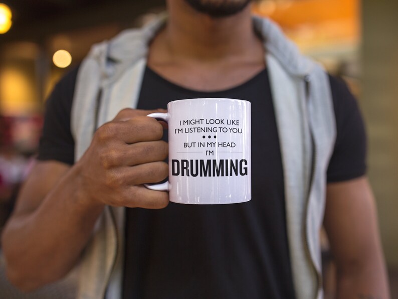 Funny Drumming Mug Drummer Gift Drumming Gift Drummer Birthday Present Drum Mug In My Head I'm Drumming Birthday Gift image 6