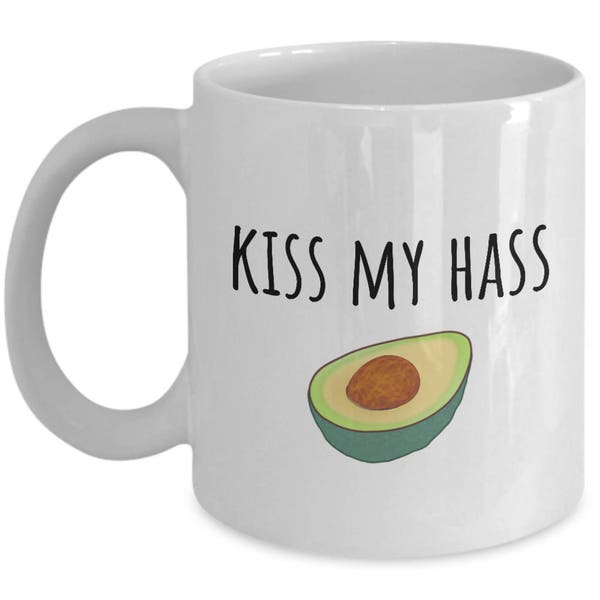 Funny Vegan Mug - Vegetarian Gift Idea - Healthy Food, Wellness - Foodie, Health Nut - Kiss My Hass - Avocado Lover - Veganism