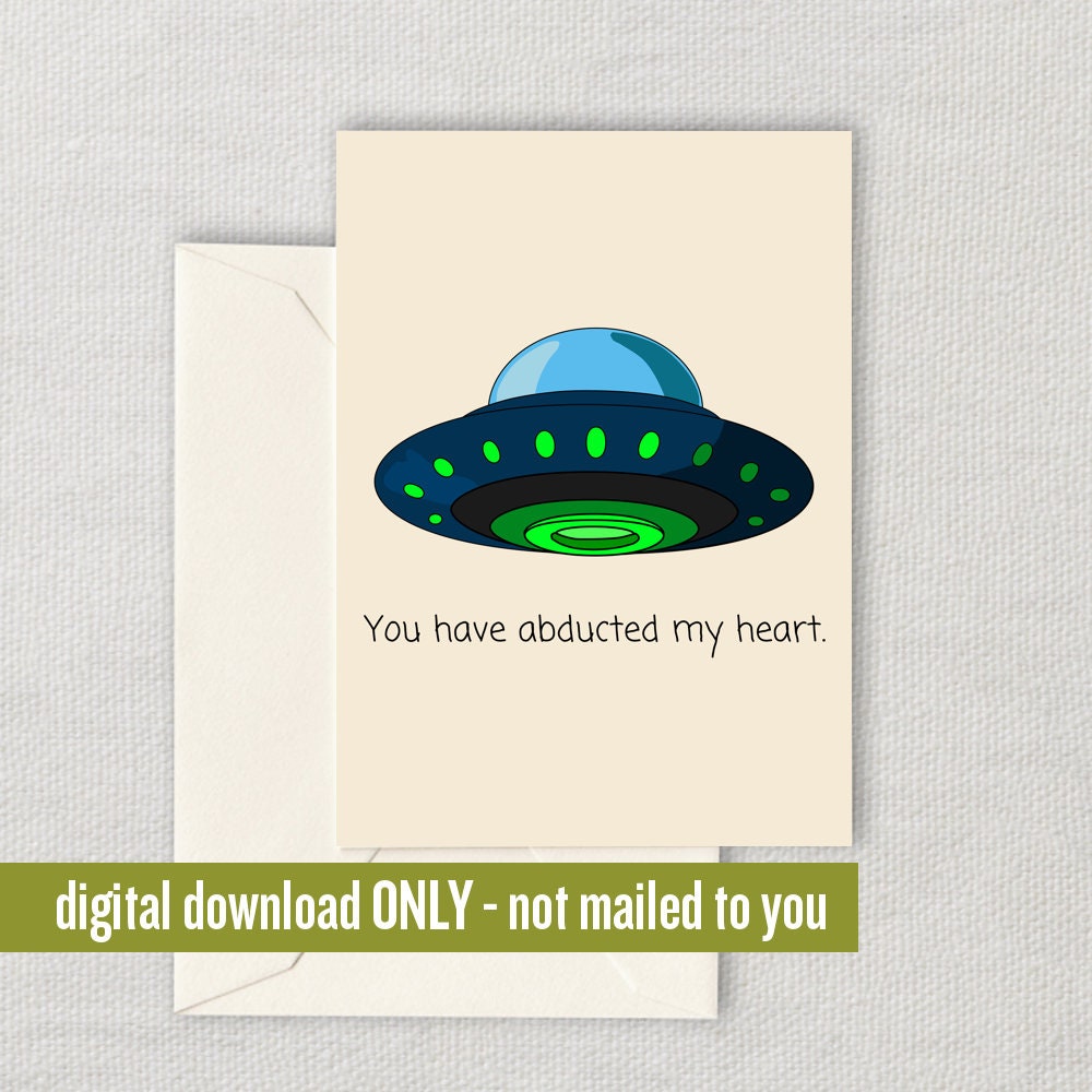 UFO Greeting Card - Cute Romantic Card - Printable Cards - Alien Space ...