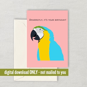 Parrot Birthday Printable - Parrot Card - Parrot Lover Card - Parrot Owner Gift - Aparrotly It&#39;s Your Birthday - Digital Download Only
