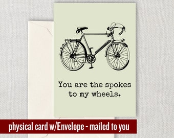 Romantic Bicycle Card - Cyclist Greeting Card - Cute Bicycle Card - Valentine's Day - Anniversary Card - Spokes To My Wheels