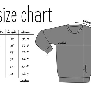 K&ouml;nnte beinhalten: Eine Gr&ouml;&szlig;entabelle f&uuml;r ein Sweatshirt mit Ma&szlig;en in Zoll. Die Tabelle enth&auml;lt die Gr&ouml;&szlig;en S bis 3XL und gibt Breite, L&auml;nge und &Auml;rmell&auml;nge an. Eine graue Sweatshirt-Illustration zeigt, wo gemessen werden muss.