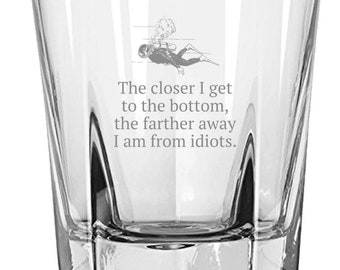 Funny Scuba Diver Gift - Diving Rocks Glass - Closer To Bottom, Farther Away From Idiots - Diver Present Idea - Whiskey Tumbler