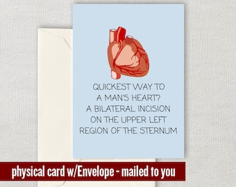 Medical Valentine's Day Card - Cute Medical Valentine - Card For Doctor or Med Student - Man's Heart