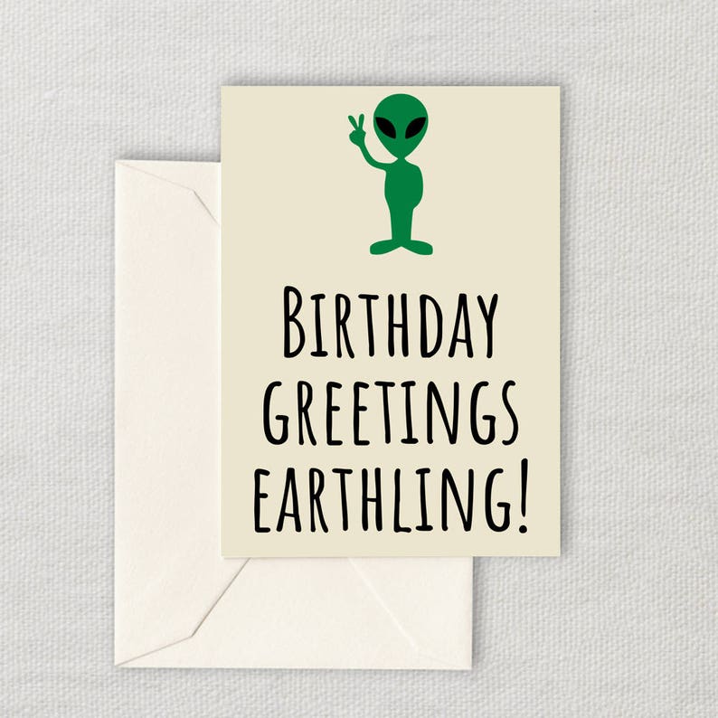UFO Printable Birthday Card Alien Printable Card UFO Etsy