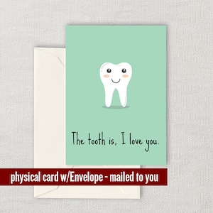Carte de vœux romantique mignonne - Carte de Saint-Valentin pour dentiste - Cadeaux de dentiste - Cartes romantiques - Carte d’amour mignonne - La dent est je t’aime