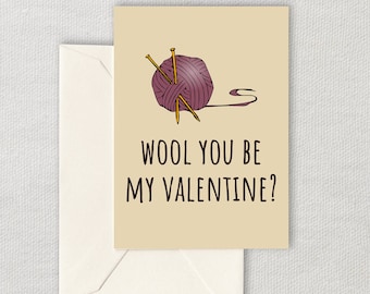 Cute Printable Valentine - Downloadable Card - Knitting Valentine - Wool You Be My Valentine - Last Minute Card