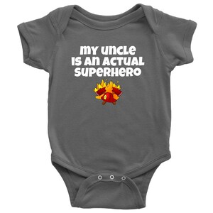Cute Baby One-piece - Firefighter Baby Shirt - My Uncle Is A Superhero - Custom Text  - Many Sizes And Colors in Store