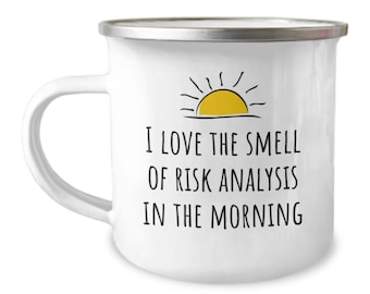Funny Actuary Mug - Smell Of Risk Analysis In The Morning - Gift For Actuaries - Enamel Camper Mug - Camping Mug