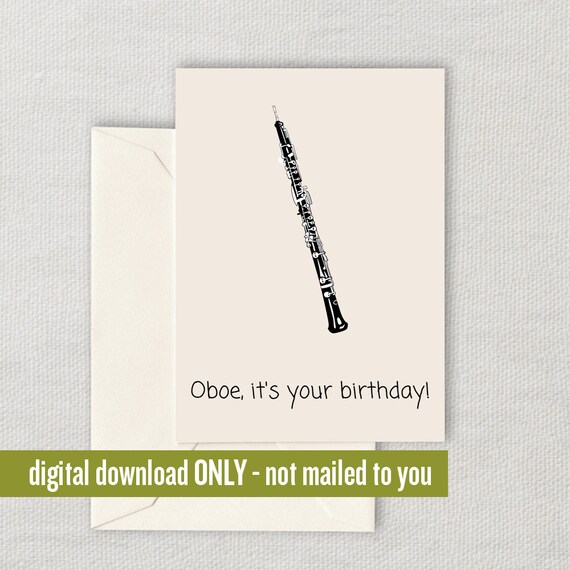 Oboe Birthday Card Oboe Printable Card Oboist Greeting Etsy
