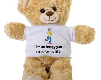 Runner Teddy Bear - Jogger Valentine - Runner Romantic Gift - Present for Joggers or Runners - Plushie Bear - Glad You Ran Into My Life
