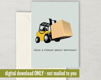 Forklift Birthday Card - Forklift Operator Card - Forklift Driver Card - Forklift Printable - Forkin Great Birthday - Digital Download