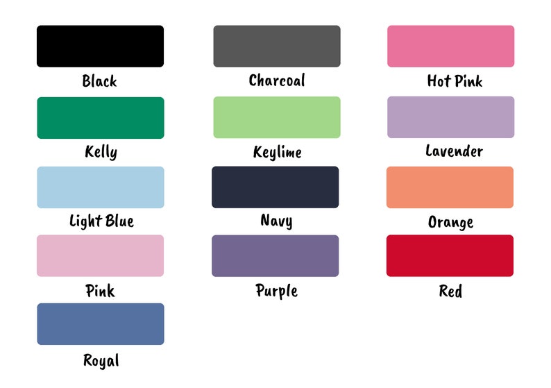 Peut inclure: Un nuancier de 12 couleurs diff&eacute;rentes, dont le noir, le gris anthracite, le rose bonbon, le vert kelly, le vert citron, la lavande, le bleu clair, le marine, l'orange, le rose, le violet et le rouge. Les couleurs sont dispos&eacute;es en trois rang&eacute;es de quatre couleurs chacune.