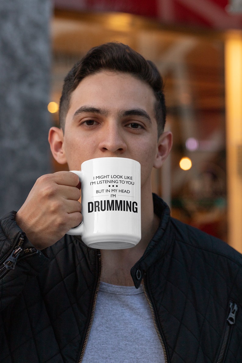 Funny Drumming Mug Drummer Gift Drumming Gift Drummer Birthday Present Drum Mug In My Head I'm Drumming Birthday Gift image 4