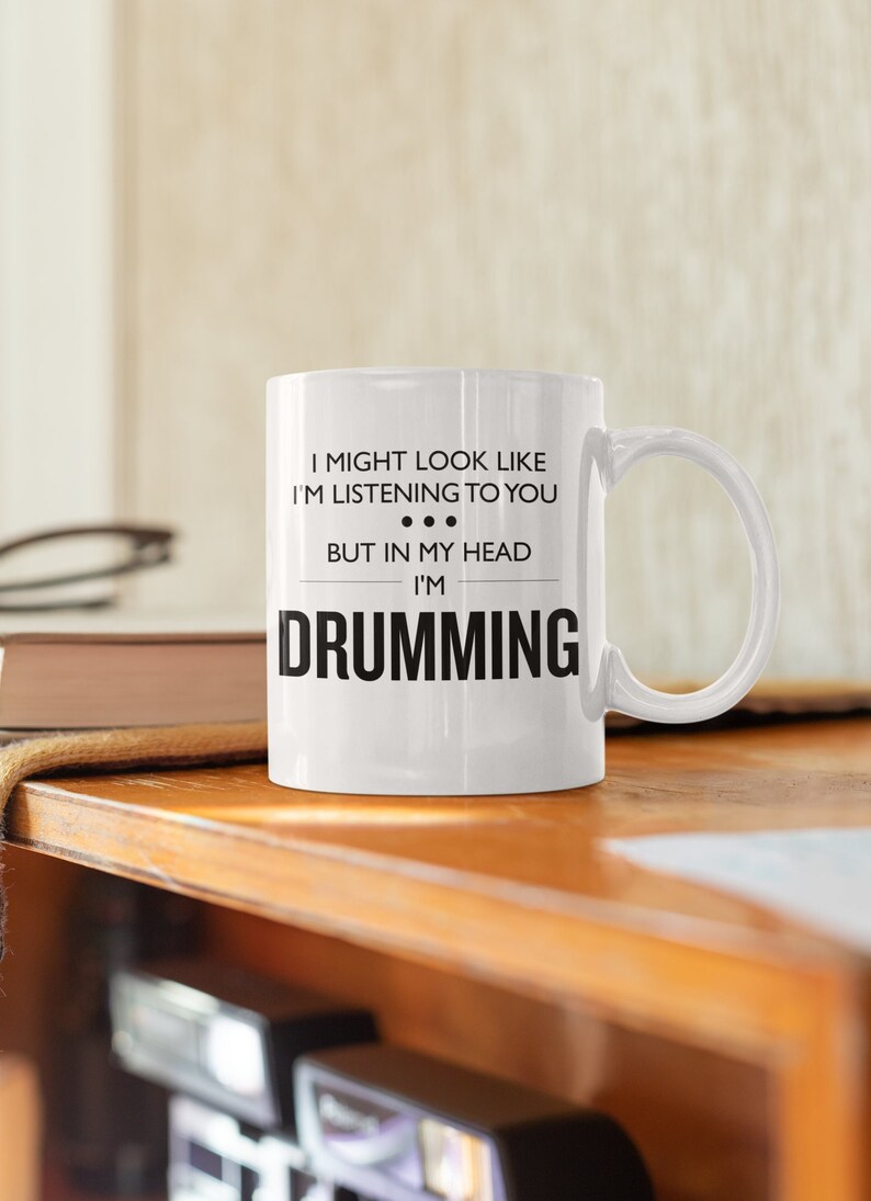 Funny Drumming Mug Drummer Gift Drumming Gift Drummer Birthday Present Drum Mug In My Head I'm Drumming Birthday Gift image 1